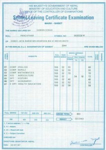 SLC certificate mark-sheet